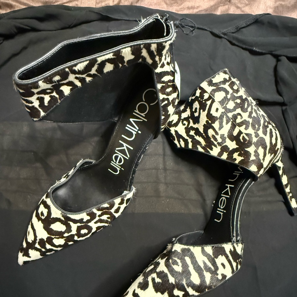 Calvin Klein Black and Cream Animal Print Heels